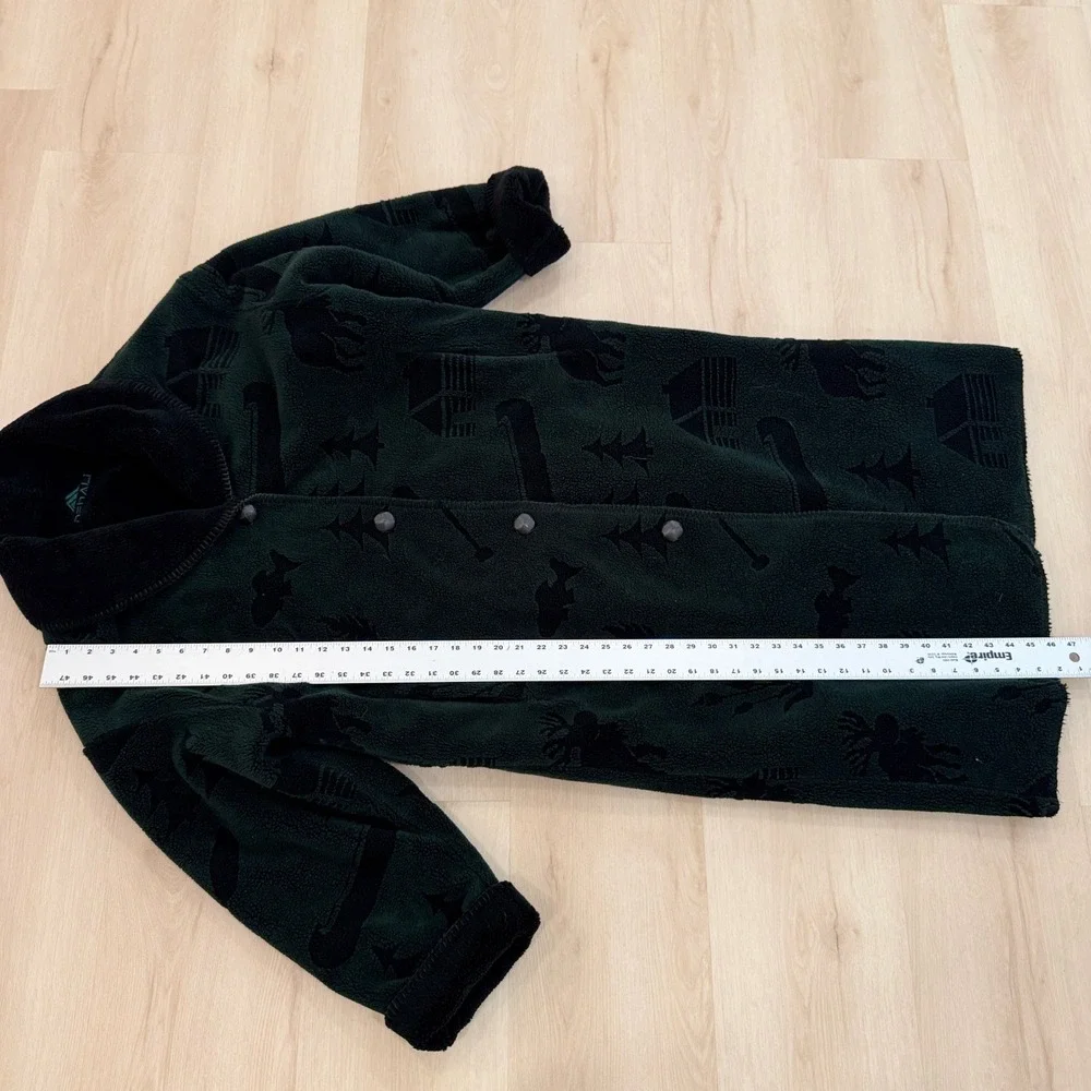 VTG! Denali Reversible Fleece Coat Cabin Print Shawl Collar Long Sleeve Green M - Picture 9 of 16
